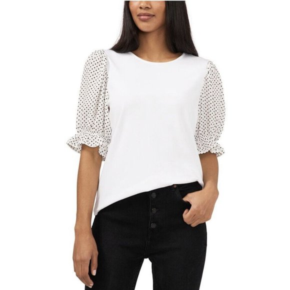 RILEY & RAE Polka-Dot Puff-Sleeve Blouse white - Picture 1 of 6